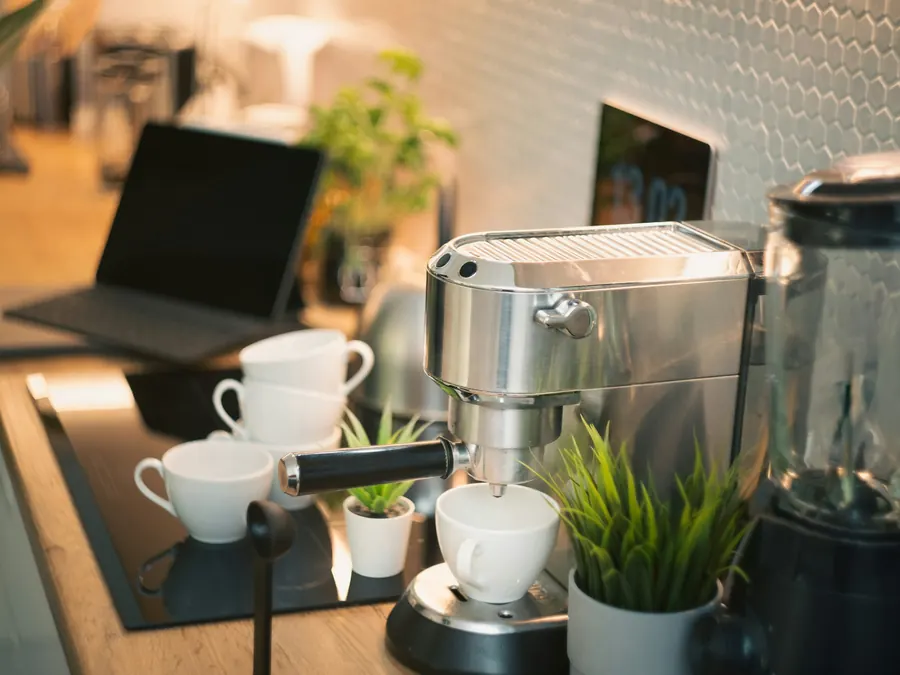 Office coffee station with a commercial brewer