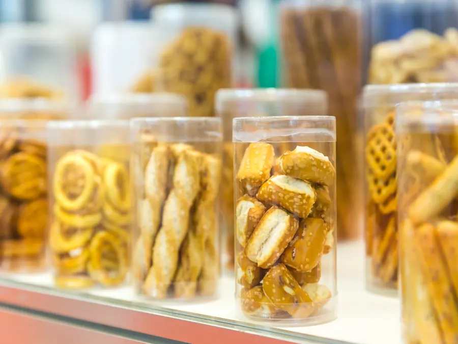 Stocked office pantry with organized snacks and supplies