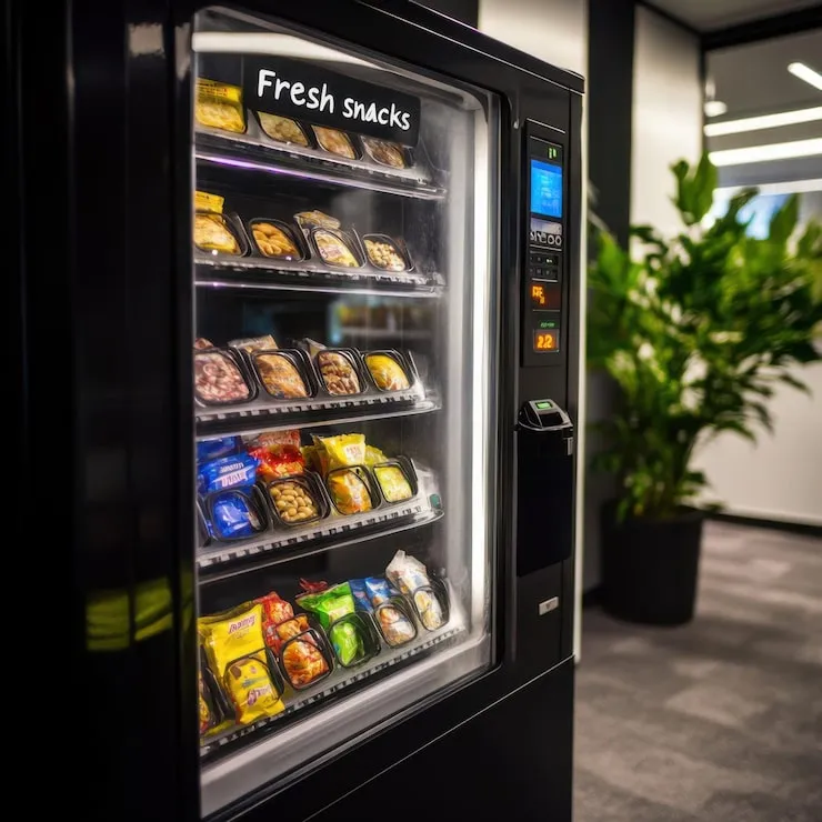 Vending machine and seating in a modern office breakroom