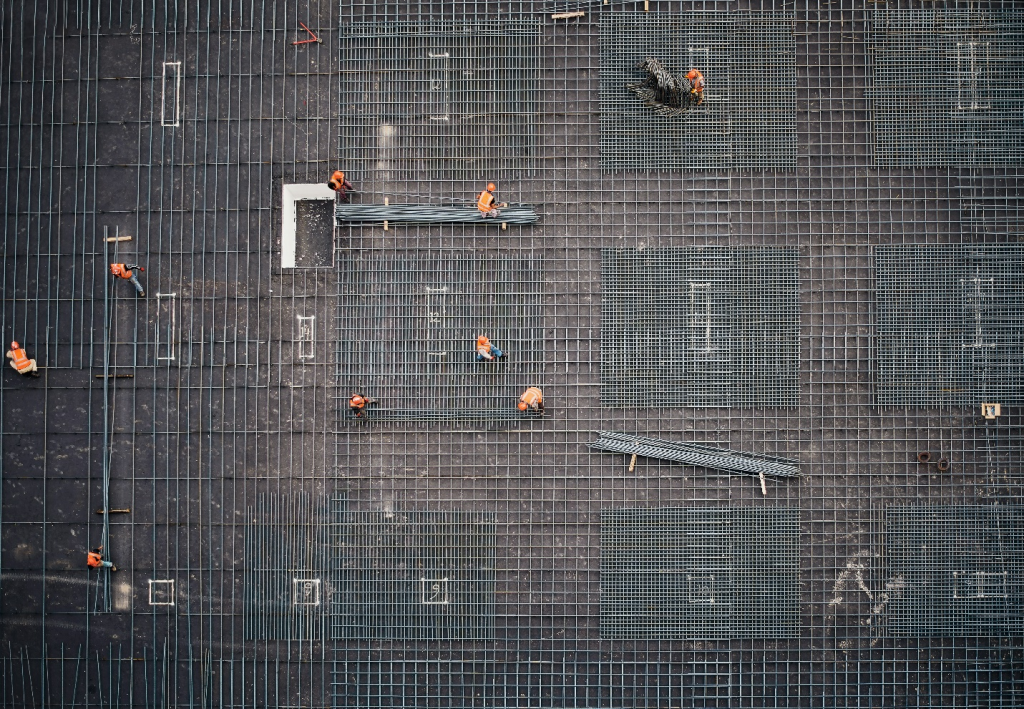 Construction workers working on a megaproject