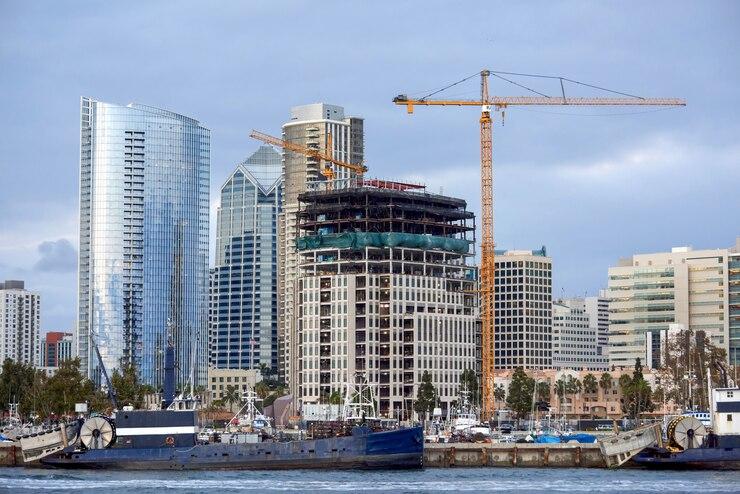 Modern buildings and boats in San Diego, USA.